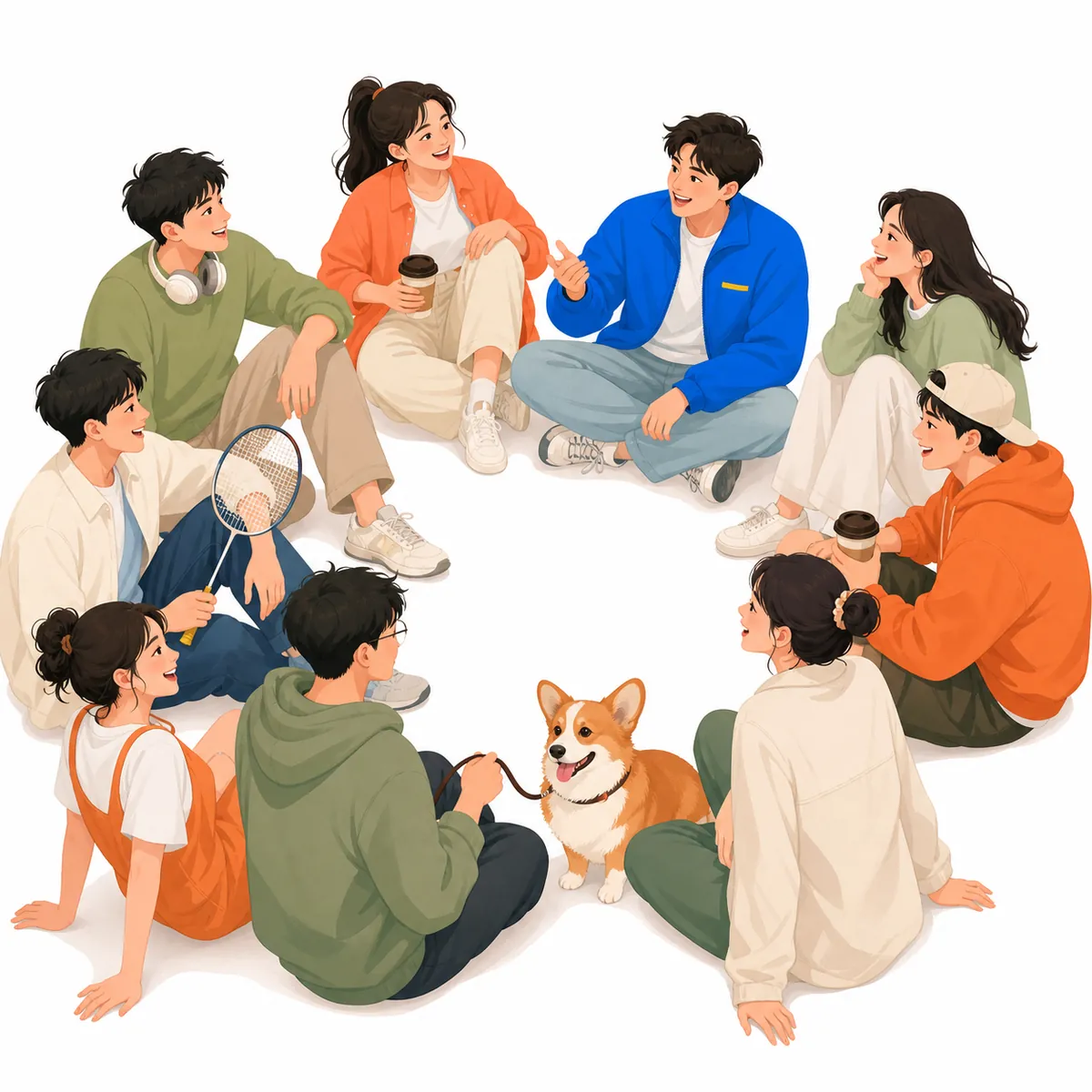 朋友們輕鬆圍坐成一個揪圈