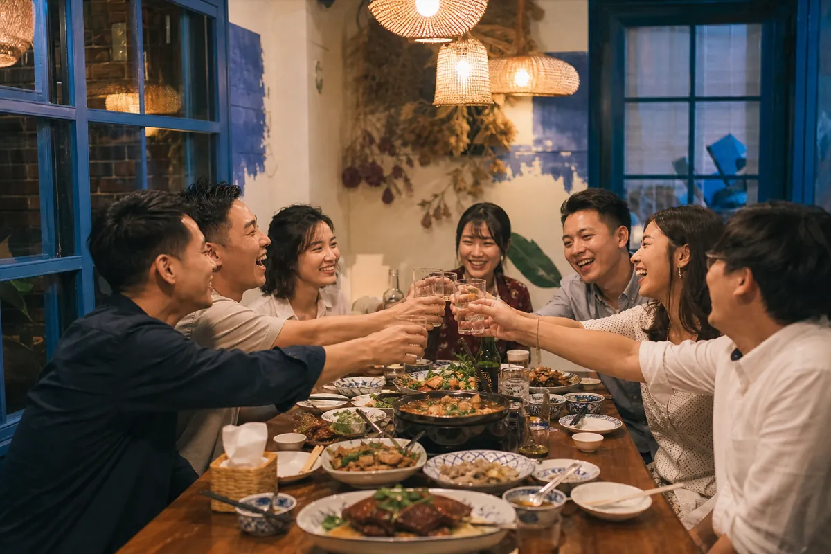 多年好友在餐廳同學會聚餐